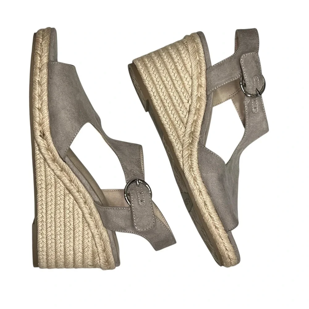 LifeStride Velocity Wedge Sandals Women 9.5 Taupe Suede Espadrille Comfort Shoes